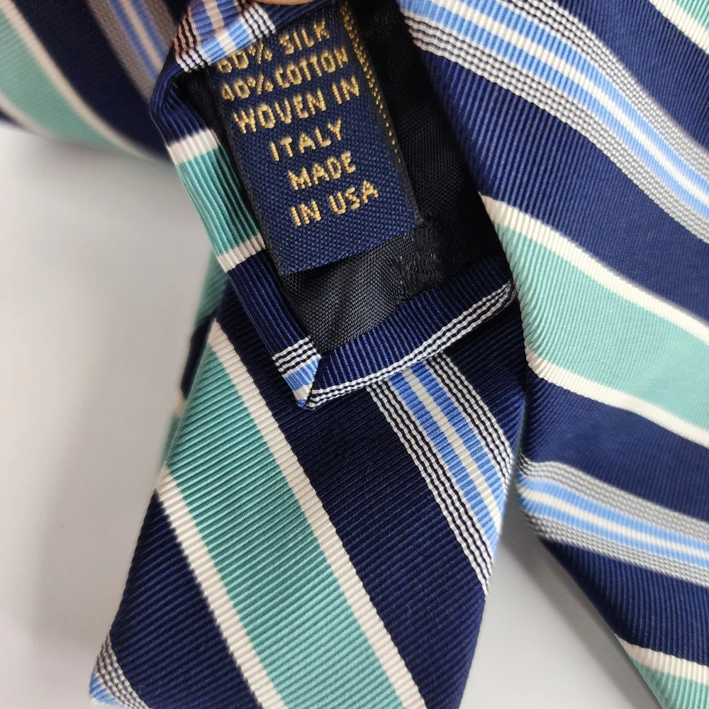 BROOKS BROTHERS MAKERS Green & Blue Stipe Tie.